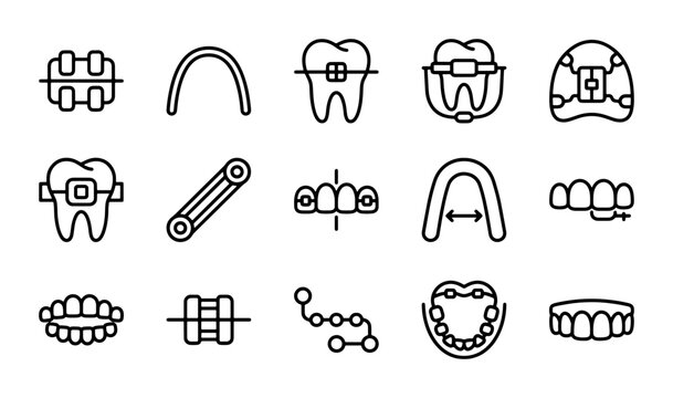Orthodontic Dental Braces and Appliances Icons, Vector Set for Oral Health and Dentistry