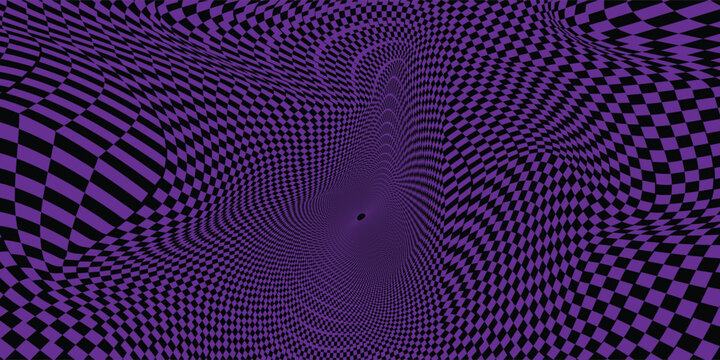 Abstract purple optical illusion with checkered pattern background