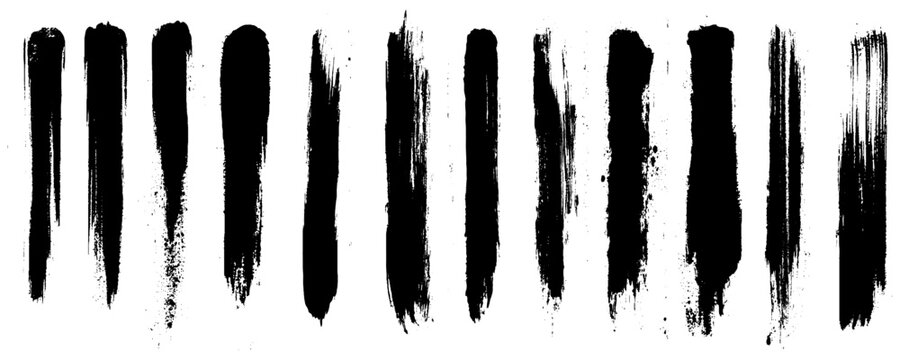 Charcoal pencil straight horizontal lines. Black hand drawn stripes, ink brush strokes.