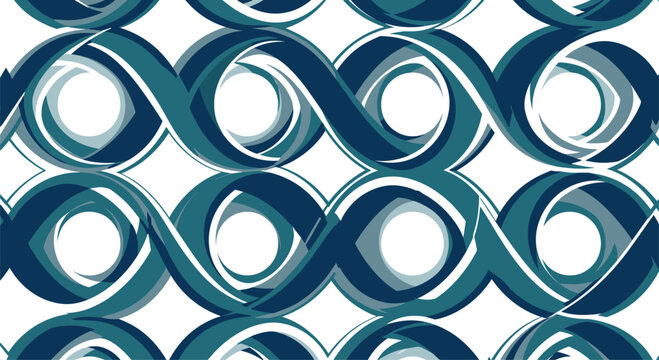 Abstract seamless background with a repeating pattern of intertwined, flowing loop shapes in blue and white, creating an elegant texture.