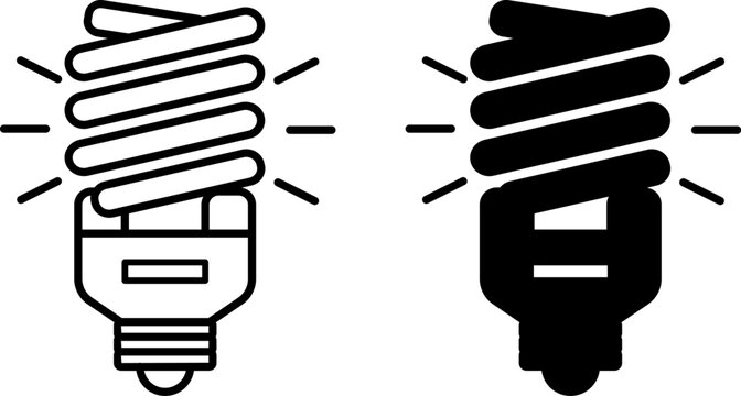 Light Bulb Icons. Line and Glyph Vector Icons. Fluorescent or Energy-Saving Light Bulb. Device for Night Lighting. Concept Idea