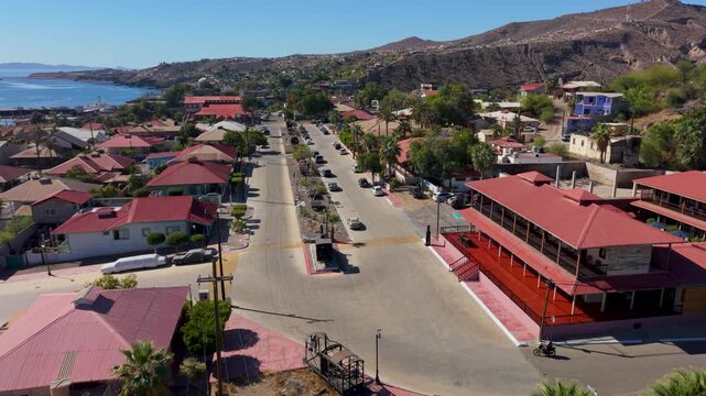 Aerial views show Santa Rosalia in Baja California Sur Mexico. Discover the towns architecture and layout from above in this overview.