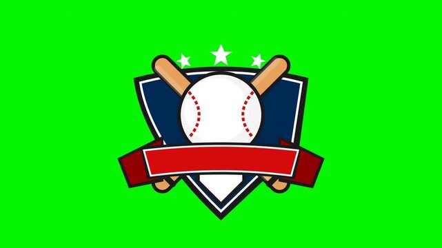 Animated Classic Navy Blue Blank Baseball Logo Shield Emblem on Green Screen