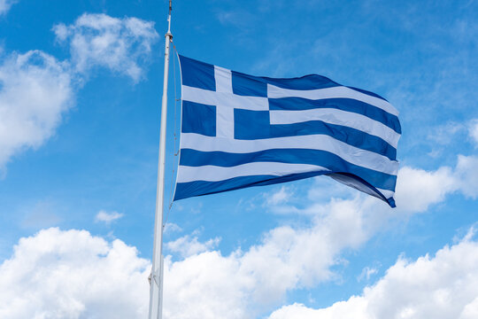 BANDIERA DELLA GRECIA DALL'ACROPOLI DI ATENE