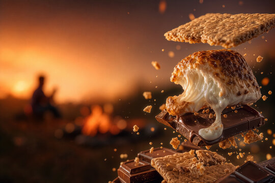 August 10 National S&Auml; &Aring;&frac14;&Euml; mores Day gourmet deconstructed s'more toasted marshmallow melting dark chocolate honey graham cracker crumbs bonfire summer celebration