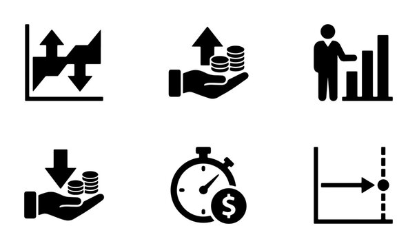 Business Growth Icons, Financial Investment Symbols, Data Analysis Graphics, Performance Metrics, Strategy Planning, Economic Trends