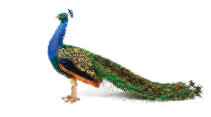 Naklejka premium Peacock Cute Sewing Thread Illustration Handmade Embroidery Design Art Clipart Needlework Cross-stitch Vector Pattern X-stitch Craft