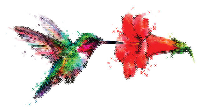 Hummingbird Sewing Cross-stitch Clipart Embroidery Pattern X-stitch Needlework Icon Isolated Handmade Illustration Cute Vector Art Thread