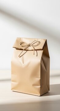 Brown paper bag, gift bag, kraft paper packaging, tied with string