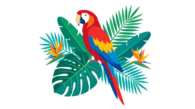 Colorful Parrot Paradise: A vibrant parrot perches amidst lush tropical foliage, its striking plumage and the vivid greenery creating a scene of exotic beauty and a sense of escape.