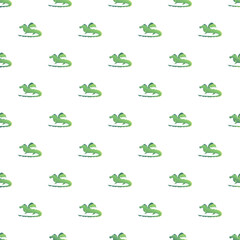 Fototapeta premium Green cartoon dragon creating a repeating seamless pattern for decorative textile or wallpaper