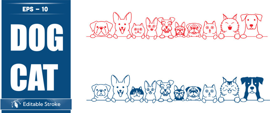 Dogs and cats illustrations on white background