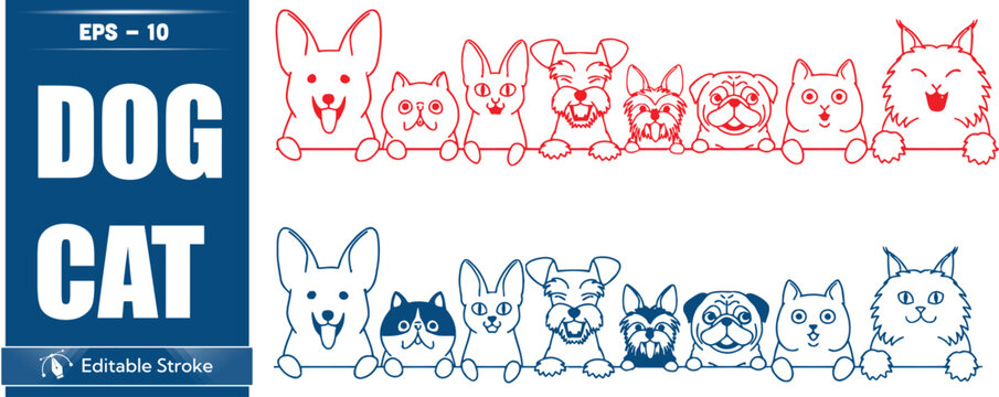 Dogs and cats in a colorful illustration