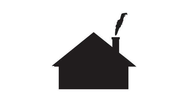 House silhouette with smoking chimney isolated on white background depicting cozy home and warmth.