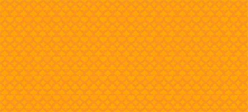 Orange Playing Card Suit Pattern Background with Hearts Clubs Spades and Diamonds