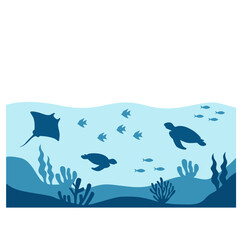Naklejka premium Underwater Ocean Sealife Silhouette. Vector Isolated