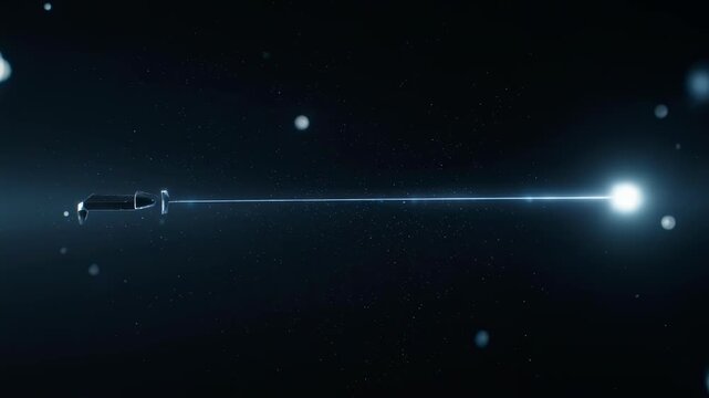 Laser beam shooting from futuristic sci-fi device in space