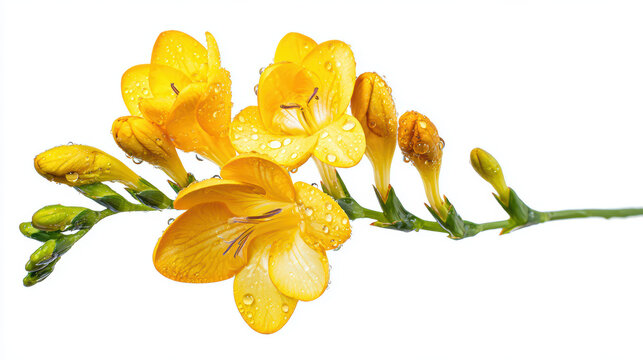 transparent yellow freesia branch with fragrant blossoms