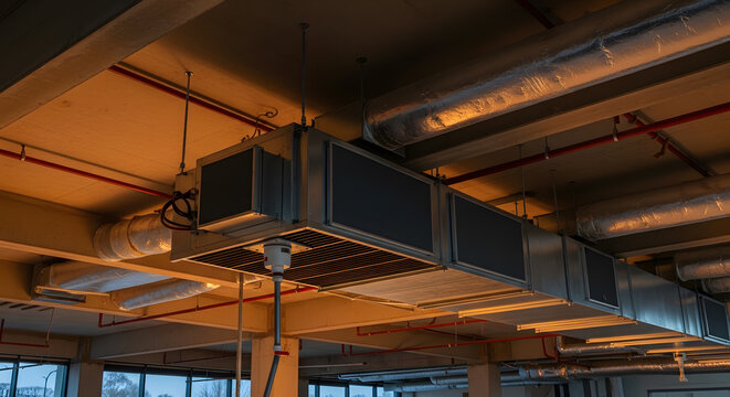 Industrial HVAC Ventilation System and Ductwork in Commercial Building | Advanced Air Conditioning Infrastructure and Engineering | Mechanical Ceiling Installation Maintenance and Service Solutions