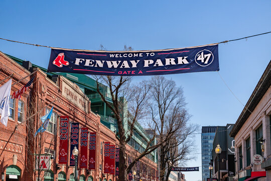 Boston, MA, US-April 8, 2026: The Kenmore Square neighborhood is home to the famous Fenway Park baseball stadium.
