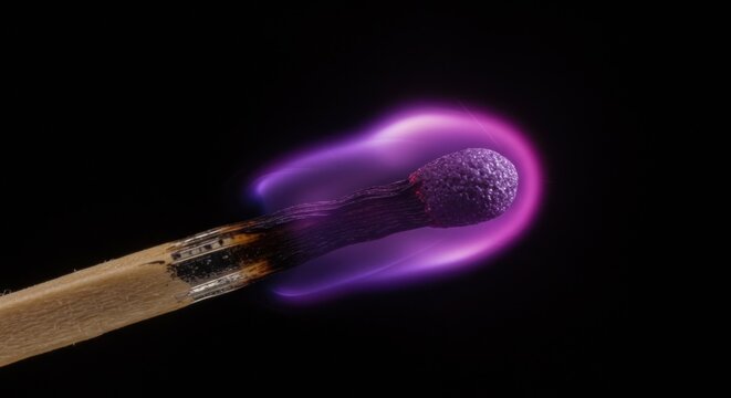 Burning match, vibrant violet flame