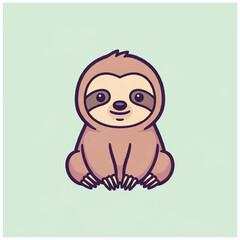 Obraz premium Cute Cartoon Sloth Sitting Alone.