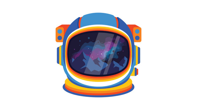 Vibrant futuristic astronaut helmet icon with a colorful nebula reflection in the visor symbolizing space exploration science and advanced technology isolated on a clean white