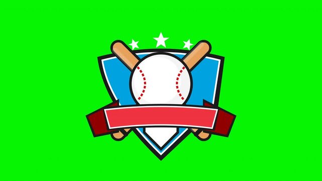 Animated Cyan Blank Baseball Logo Shield Emblem on Green Screen
