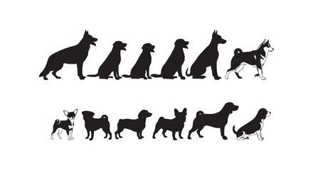 Fototapeta premium Set of various dog breeds in different poses isolated on white background for veterinary pet care and animal design collection.