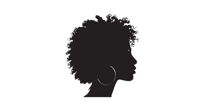 Side profile silhouette of a woman with curly hair wearing large hoop earrings isolated on a clean white background vector.