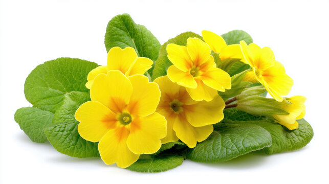 transparent yellow primrose flower with green leaves