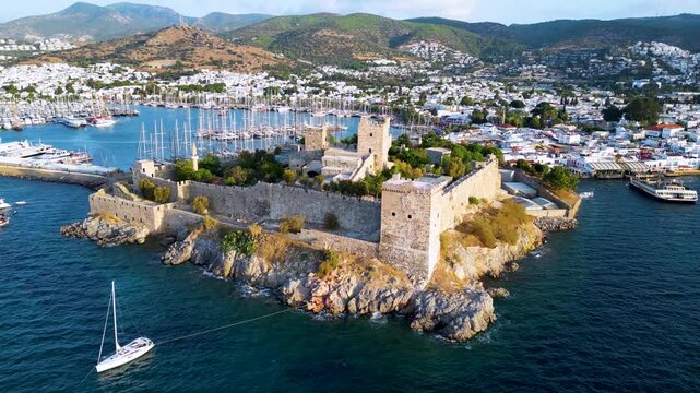 Aerial view of Bodrum in Mugla Province, Turkey.