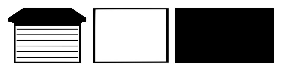 Obraz premium Garage door set with simple black icon on white background featuring garage door, icon, vehicle with flat and vector illustration