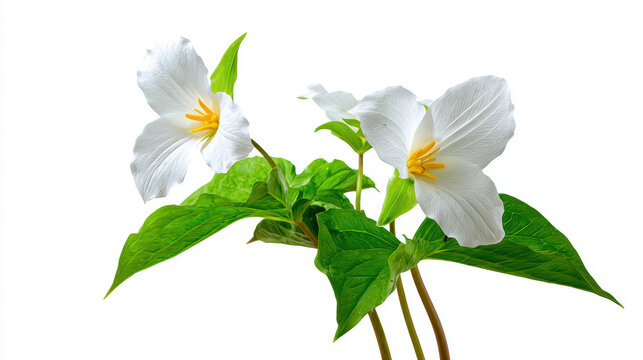 transparent three-petaled white trillium in woodland setting