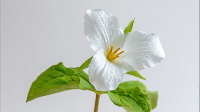 transparent three-petaled white trillium in woodland setting
