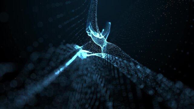 Blue light abstract wave background with digital technology network and corporate concept.