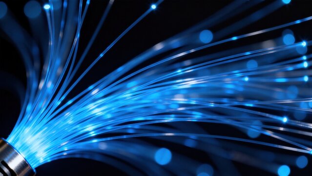 Fiber optic cables emitting blue light