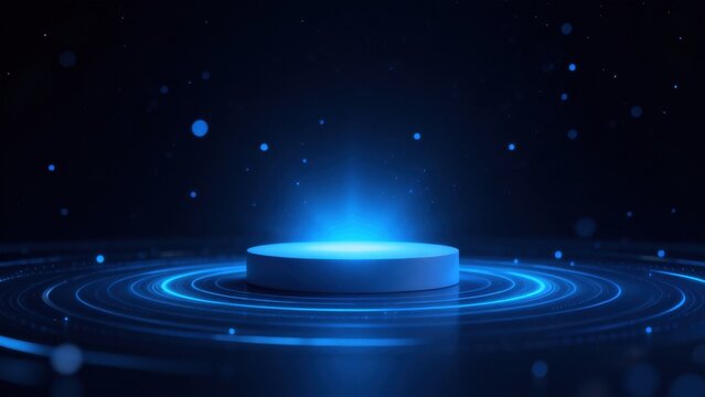 Blue glowing circular platform in dark space