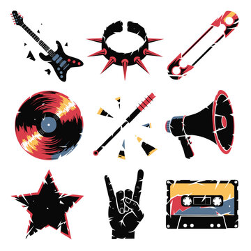 Grunge Rock Music and Vintage Audio Equipment Lifestyle Set
