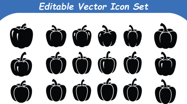Editable vector icon set of bell peppers and capsicum vegetables for food and cooking themes