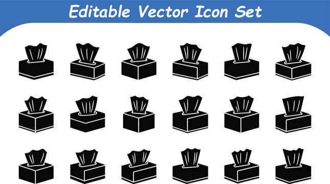 Editable vector icon set of tissue boxes for hygiene health home use with tissue box, paper tissue