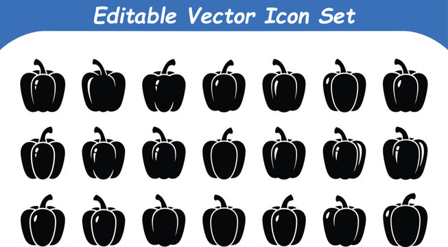 Capsicum bell pepper silhouette vector icon set for food and culinary themes with capsicum, culinary