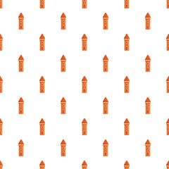 Fototapeta premium Orange castle tower illustration creating a repeating background pattern on white