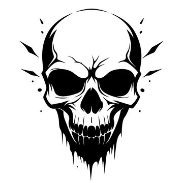 Skull Black White Vector Illustration Grunge Gothic Horror Tattoo Design Art