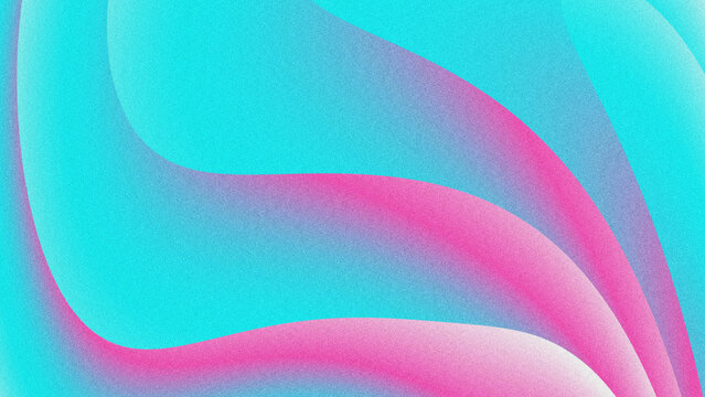Vibrant abstract background with smooth, wavy gradient shapes in neon cyan, pink, and purple tones, featuring a subtle grainy texture.
