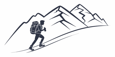 Hiker climbing mountain trail vector illustration with mountain climbing trekking backpack adventure outdoors activity landscape exercise lifestyle wilderness © AD