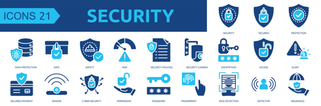 Security icon collection set glyph color
