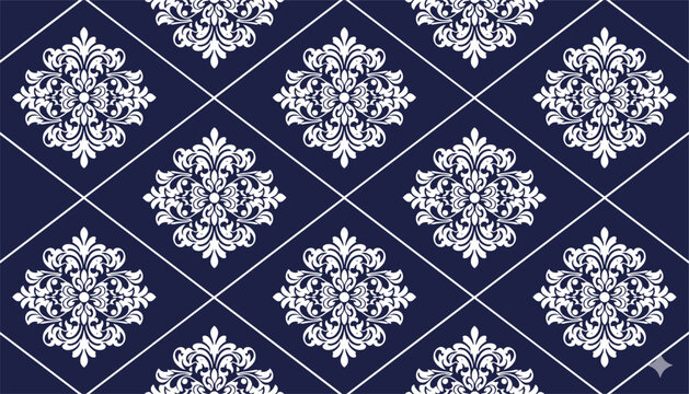 Seamless black and white geometric flower pattern featuring symmetrical linear mandala blossoms for modern textile and wallpaper background designs.