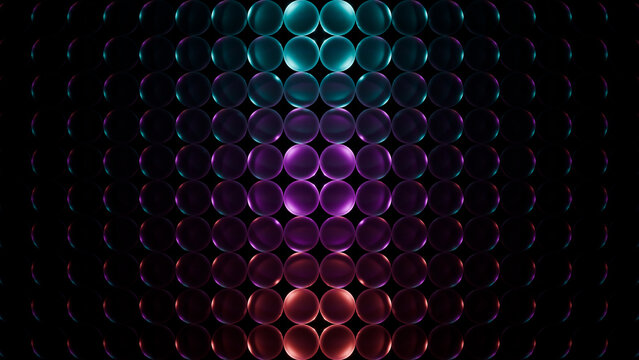 Vertical Teal to Red Glowing Neon Sphere Matrix