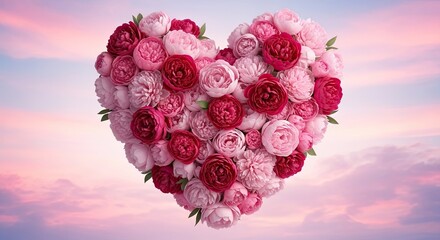 Fototapeta premium Floral heart red and pink peony flowers nature's romantic symbol